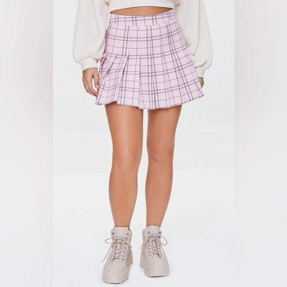 Lace up plaid mini skirt cotton candy pink school girl skater barbie - Picture 1 of 9